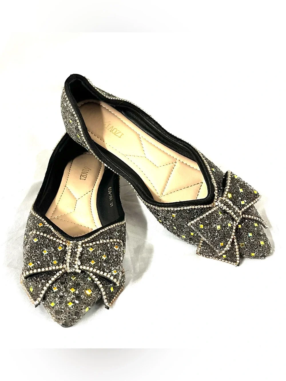 Pointed Rhinestone Glitter Bow Flats women’s shoes sz 6